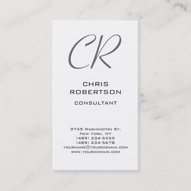 Stylish Grey Monogram Black White Business Card (Front)