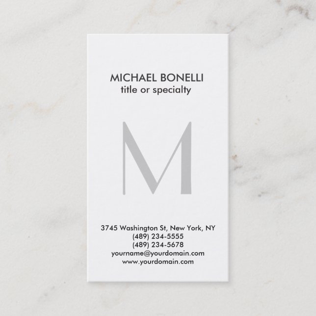 Stylish Grey Monogram Vertical Trend Business Card (Front)