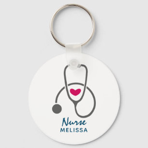 Stylish Grey Nursing Stethescope Illustration Key Ring