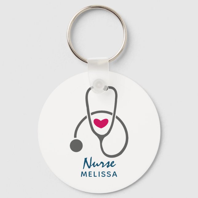 Stylish Grey Nursing Stethescope Illustration Key Ring (Front)