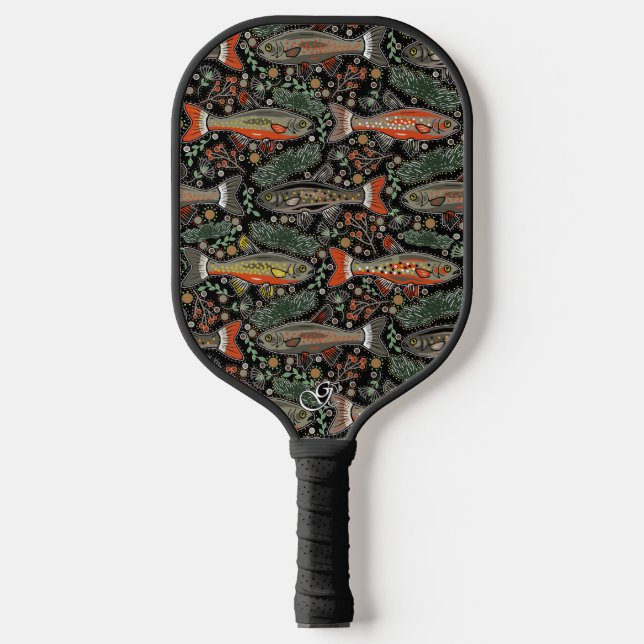 Stylish Grey Orange Black Freshwater Fish  Pickleball Paddle (Front)