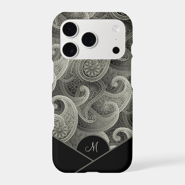 Stylish Grey Paisley Pattern with Monogram (Back)