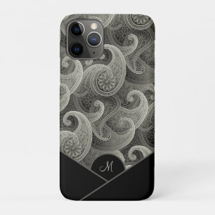 Stylish Grey Paisley Pattern with Monogram iPhone 11 Pro Case