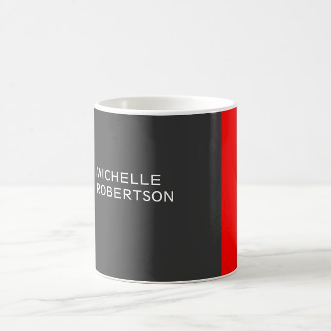 Stylish Grey Red Minimalist Modern Add Name Coffee Mug (Center)