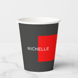 Stylish Grey Red Minimalist Modern Add Name Paper Cups