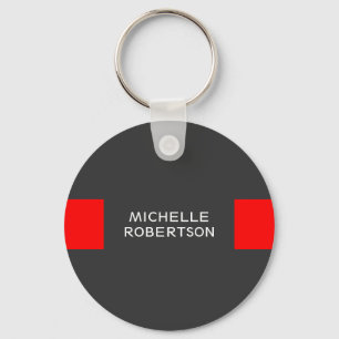 Stylish Grey Red Minimalist Modern Key Ring