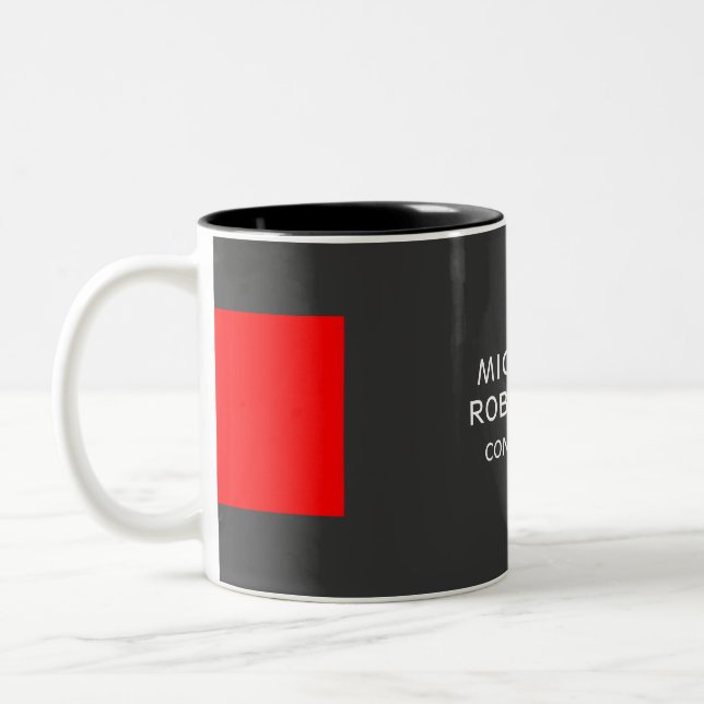 Stylish Grey Red Minimalist Modern Two-Tone Coffee Mug (Left)