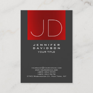 Stylish Grey Red Stripe Monogram Professional Business Card