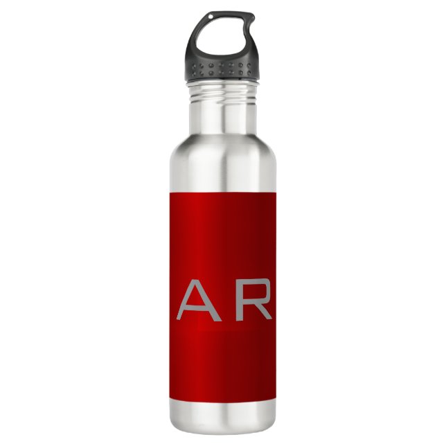 Stylish Grey Red Trendy Monogram 710 Ml Water Bottle (Front)