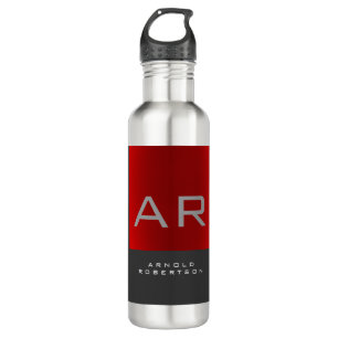 Stylish Grey Red Trendy Monogram Add Name 710 Ml Water Bottle