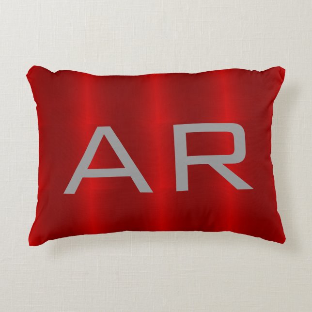 Stylish Grey Red Trendy Monogram Decorative Cushion (Front)