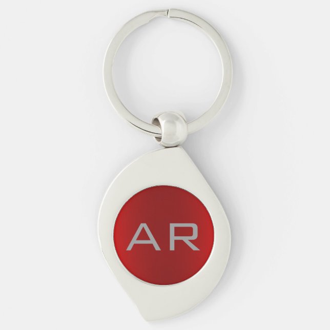 Stylish Grey Red Trendy Monogram Key Ring (Front)