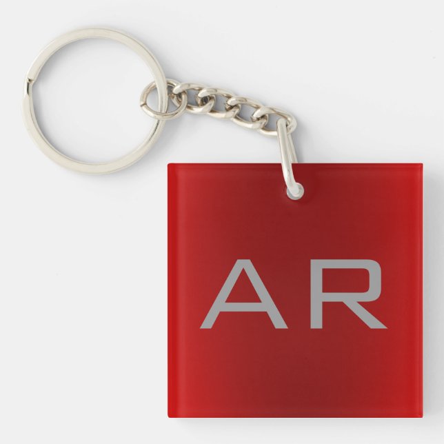Stylish Grey Red Trendy Monogram Key Ring (Front)