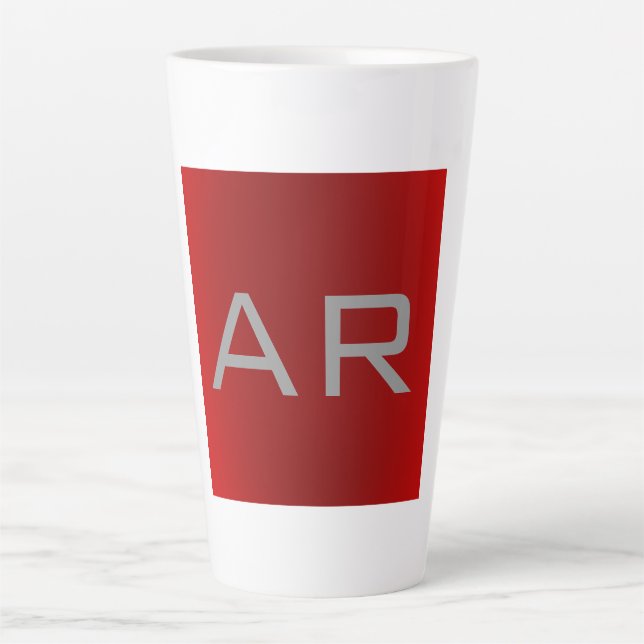 Stylish Grey Red Trendy Monogram Latte Mug (Front)