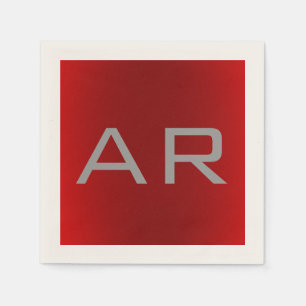 Stylish Grey Red Trendy Monogram Napkin