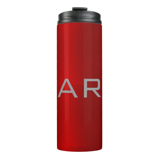 Stylish Grey Red Trendy Monogram Thermal Tumbler (Front)