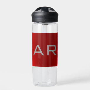 Stylish Grey Red Trendy Monogram Water Bottle