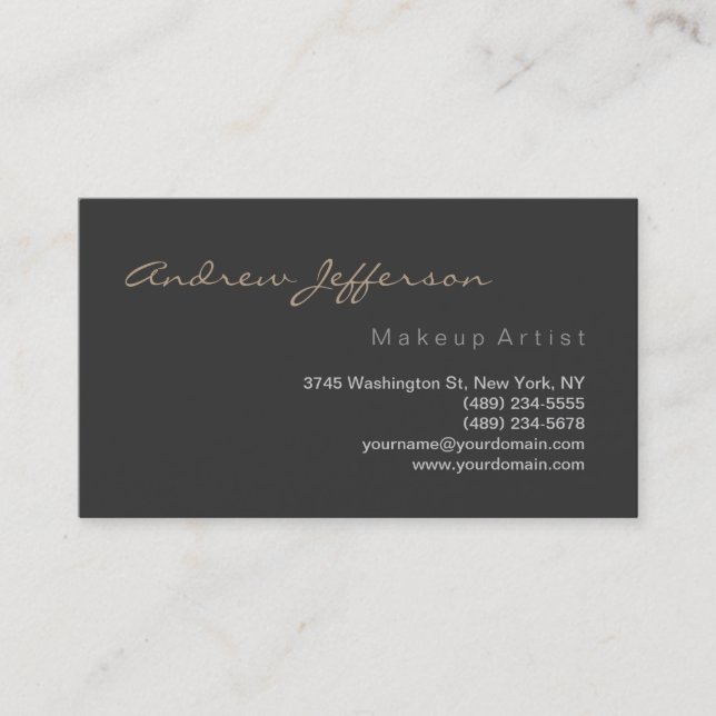 Stylish Grey Script Makeup Artist Business Card (Front)