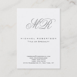 Stylish Grey Script Monogram Clean Business Card