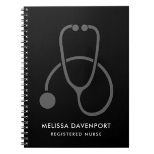 Stylish Grey Stethescope Illustration on Black Notebook