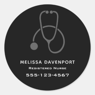 Stylish Grey Stethoscope Illustration on Black Classic Round Sticker