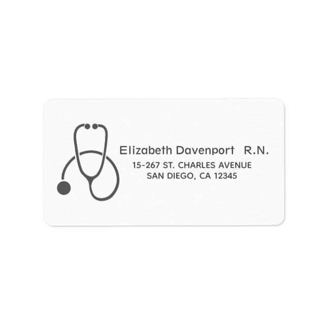 Stylish Grey Stethoscope Illustration on White Label (Front)