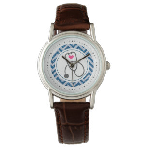 Stylish Grey Stethoscope Image and Red heart Nurse Watch