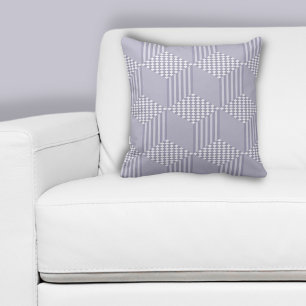 Stylish Grey Stripes Diamond Checkers Throw Pillow