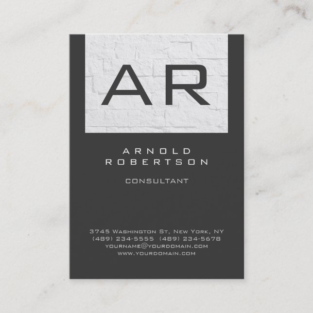 Stylish Grey Wall Brick Monogram Business Card (Front)