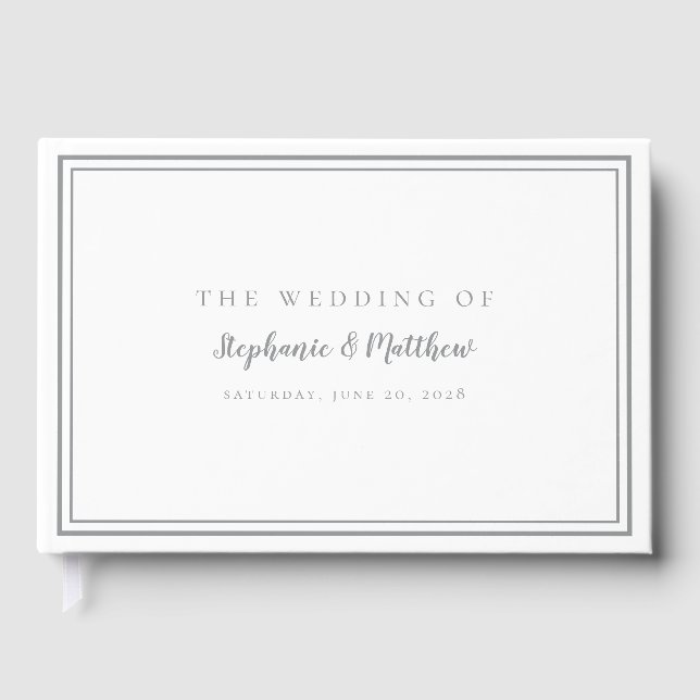 Stylish Grey & White Classic Simple Modern Wedding Guest Book (Front)