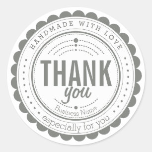Stylish Grey White Handmade Thank You Circle Label