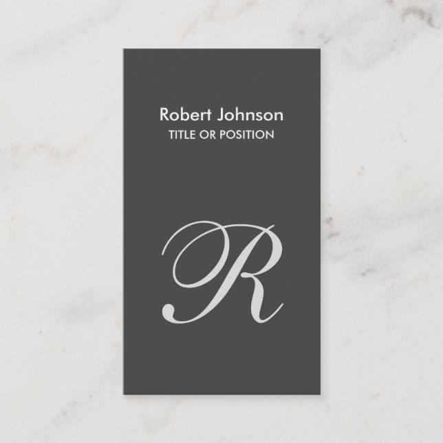 Stylish Grey White Monogram Business Card (Front)