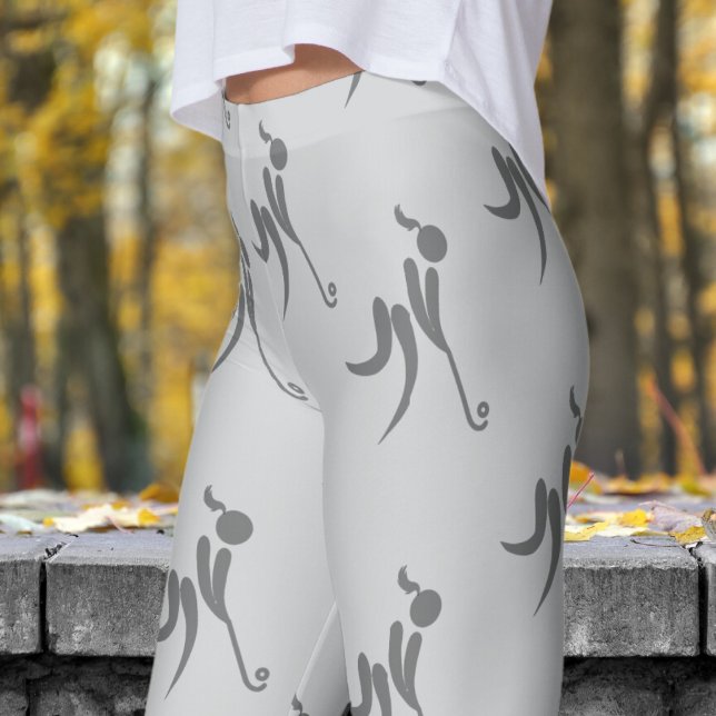 Stylish Grey Womens Hockey Pattern Leggings (Womens Hockey on Light Gray Leggings)