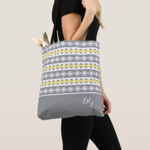 Stylish Grey Yellow & White Geometric Pattern Tote Bag