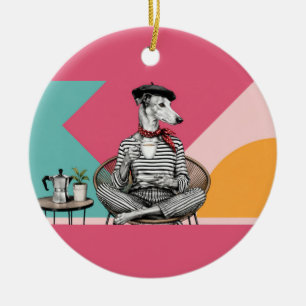 Stylish Greyhound Coffee Pop Art Portrait Ceramic Ornament