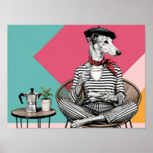 Stylish Greyhound Coffee Pop Art Portrait Poster