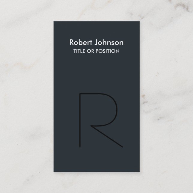 Stylish Greyish Blue Black Monogram Business Card (Front)