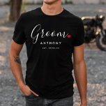 Stylish Groom Wedding T-Shirt<br><div class="desc">The perfect gift for any groom,  the fun and modern design features a stylish typography script "Groom" with cute little red love heart full stops. The design is easy to personalise with your name and established wedding date and will be the perfect keepsake from your special day.</div>