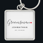 Stylish Groomsman Wedding Key Ring<br><div class="desc">The perfect gift for any groomsman,  the fun and modern design features stylish typography script font "Groomsman" wording with a cute little red love heart full stops. The design is easy to personalise with a name and established wedding date and will be the perfect keepsake from your special day.</div>