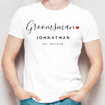 Stylish Groomsman Wedding T-Shirt<br><div class="desc">The perfect gift for any groomsman,  the fun and modern design features a stylish typography script "Groomsman" with cute little red love heart full stops. The design is easy to personalise with a name and established wedding date and will be the perfect keepsake from your special day.</div>