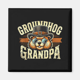 Stylish Groundhog Grandpa Hat Design For Family Fu Magnet
