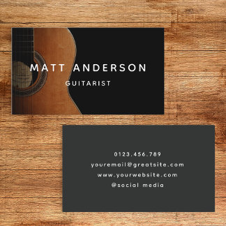 Stylish Guitar Musician Minimal Grey Business Card