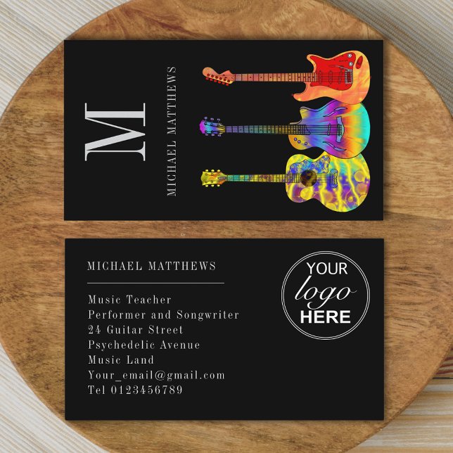 Stylish Guitar Teacher Custom Logo Business Card (Stylish guitar teacher musician custom logo business card)