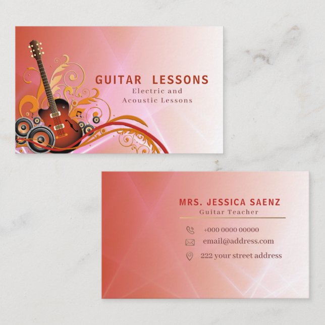 Stylish Guitarist Guitar Player Teacher Business Card (Front/Back)