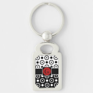 Stylish Half Black Half White polka dots monogram Key Ring