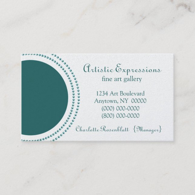 Stylish Half Circles Business Card, Teal Business Card (Front)