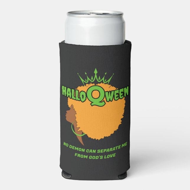 Stylish HALLOQWEEN Afro Queen Halloween Seltzer Can Cooler (Seltzer Front)