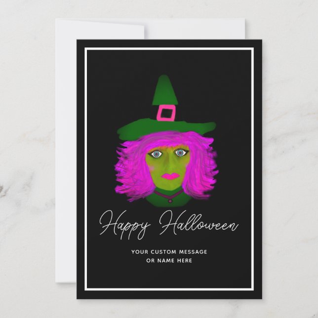 Stylish Halloween Witch Script Signature Greeting Holiday Card (Front)