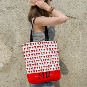 Stylish hand-drawn Hearts Pattern Personalised Tote Bag