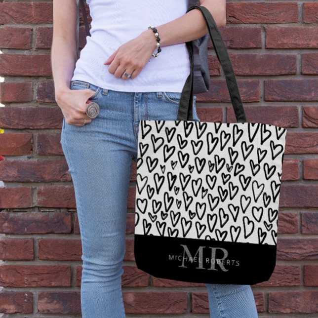 Stylish hand-drawn Hearts Pattern Personalised Tote Bag (Creator Uploaded)